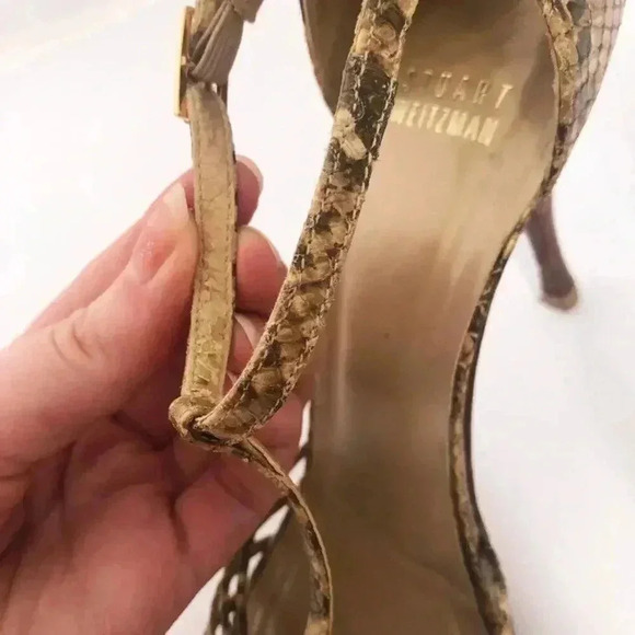 Stuart Weitzman y2k Snakeskin Python Print Stiletto Strappy Heel Pump Size 7.5 - Picture 15 of 16
